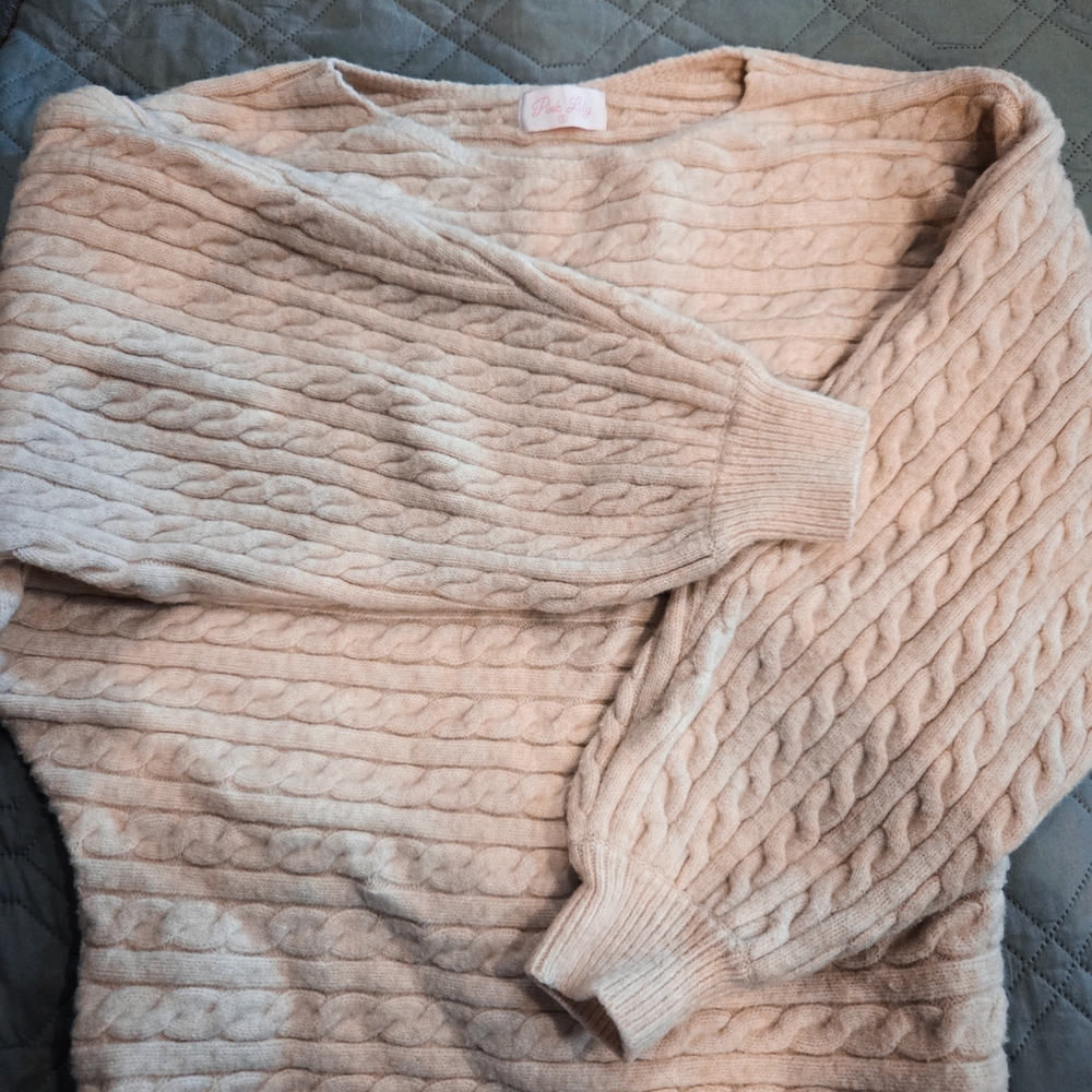 Pink Lily Soft Beige Cable Knit Sweater